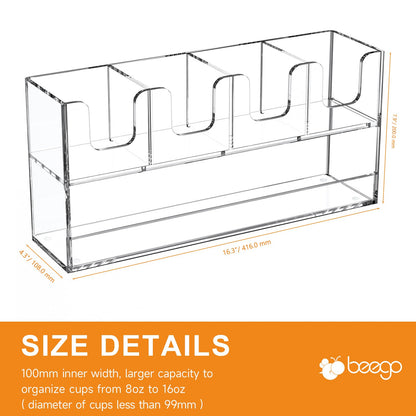 Beego 5-Compartment Cup Holder for Countertop - 2-Tier Clear Acrylic Cup Dispenser Coffee Station Paper Cup and Lid Organizer Condiment Storage for Restaurant Breakroom Kitchen Bar Accessories