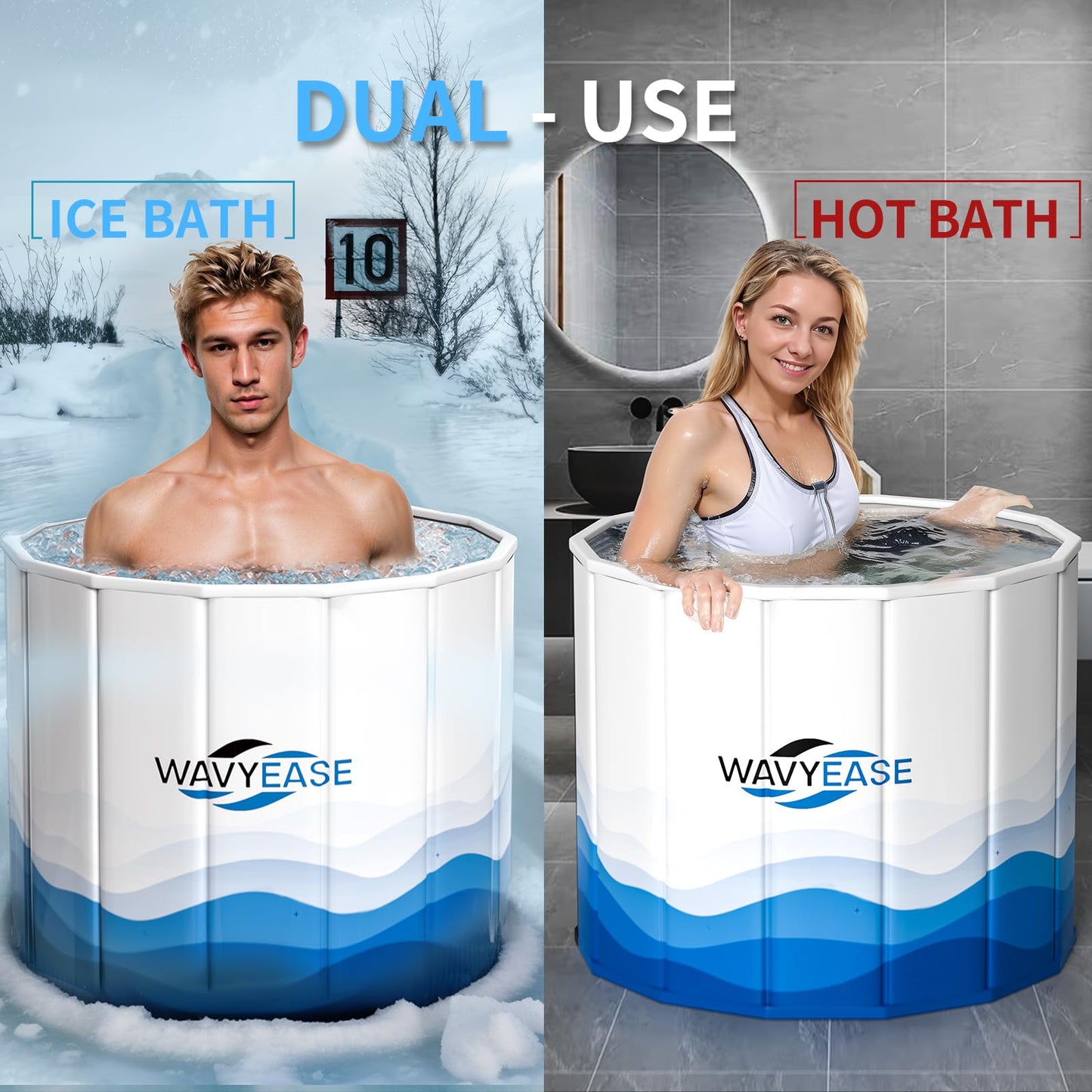 Newly Upgraded Portable Bath Tub for Adults -(31.5"L x 26"H) Foldable Cold Plunge Tub for Recovery - Collapsible Soaking Bath Tub for Shower Stall Home SPA - Outdoor Ice Bathtub for Athletes (White)