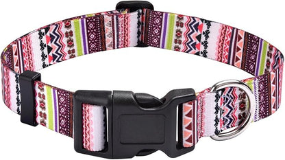 MarukoPet Dog Collar, Adjustable for Small Medium Large Dogs Puppy, Cute Design with Bohemia Floral Tribal Geometric Patterns Boys Girls Dog Collar(Pink Bohemia-M)