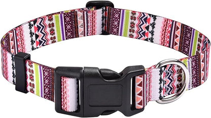 Mihqy Dog Collar with Bohemia Floral Tribal Geometric Patterns - Soft Ethnic Style Collar Adjustable for Small Medium Large Dogs(Pink Bohemia,L)
