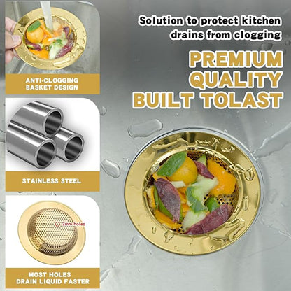 RQYEKDO Kitchen Sink Drain Strainer，2 Pack Stainless Steel and Gold Mesh Sink
