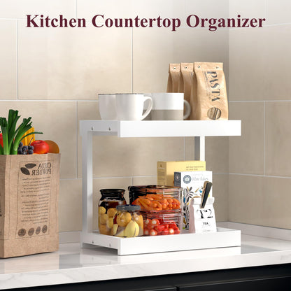 MARTY 2 Tier Spice Rack Organizer for Countertop, 15.8''L Coffee Station/Bathroom Organizer Countertop, Counter Shelf Desktop Storage Organizer for Kitchen, Bedroom, Office (Black)