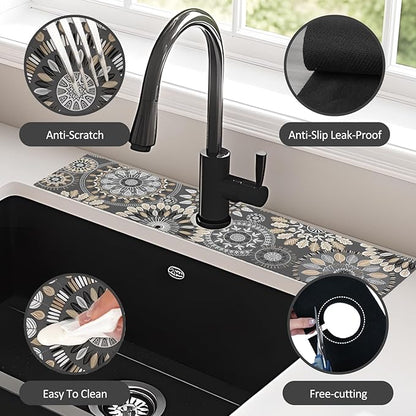 2PCS 24" X 5.5" Kitchen Sink Splash Guard Faucet Mat Mandala Super Absorbent