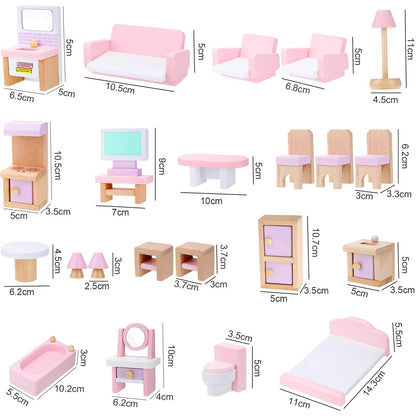 Sumind 30 Pcs Wooden Dollhouse Furniture Dollhouse Family Set of 8 Mini People Figures Dollhouse Accessories for Miniature Imaginative Play Toy