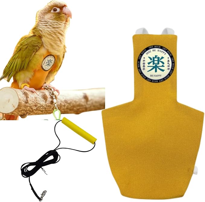 MANON ROSA Bird Diapers Leash Set Washable Reusable Handmade Flight Suit Waterproof Inner Layer - Protective Parrot Nappy Clothes Parakeets Macaws Budgies Canaries (Yellow2,Caique)