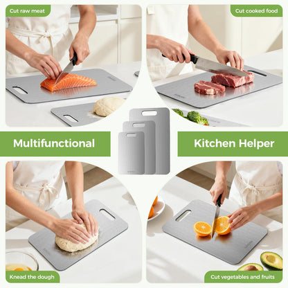 Titanium Cutting Board Set of 3, 100% Double-Sided Titanium Cutting Boards for Kitchen, Dishwasher Safe Non-Toxic Chopping Boards for Meat, Vegetables, Fruits, Raw and Cooked Food Prep (M+L+XL）