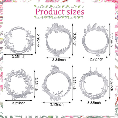 Nuenen 6 Pieces Wreath Die Cuts for Card Making Metal Circle Round Flower Die Cuts for Paper Crafts Border Stencils for Card Making Supplies DIY Craft, 6 Styles