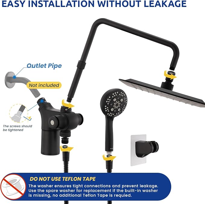 Ryamen Upgraded Dual Shower Heads Combo, 10 inch Filtered Shower Head with Handheld, 3-Way Rain Shower Head with Filters, 7 Settings Handheld Spray, High Pressure, Height Adjustable (Black)