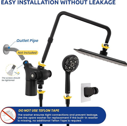 Ryamen Upgraded Dual Shower Heads Combo, 10 inch Filtered Shower Head with Handheld, 3-Way Rain Shower Head with Filters, 7 Settings Handheld Spray, High Pressure, Height Adjustable (Black)