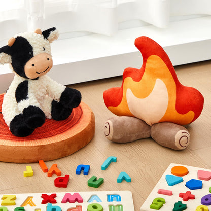 PullCrease 4 Pack Campfire Plush Toys Fake Fire Firewood Plush Pillow for Camping S'More Birthday Party Scene Setting Room Decoration and Woodland Forest Nursery Classroom Decor