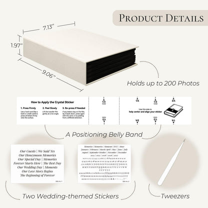 Vienrose Wedding Photo Album 4x6 Slip In Pocket Photo Album with 200 Pockets, Cloth Cover Photo Book, Acid-Free Pages, DIY Custom Cover with Tweezers &Wedding Themed Crystal Stickers, Beige