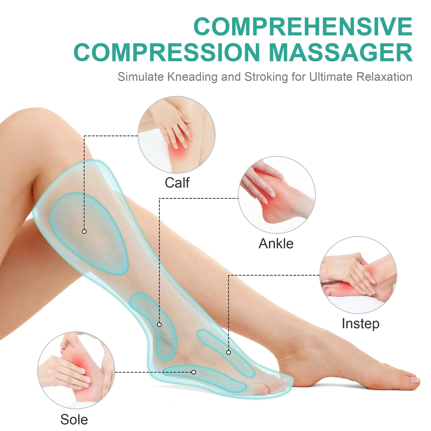 Medcursor Air Compression Leg Massager, Calf and Foot Massager for Circulation and Swelling Relief, Adjustable Massage Boots for Home Office Use - 3 Modes, 3 Intensities, 2 Timers, No Heat