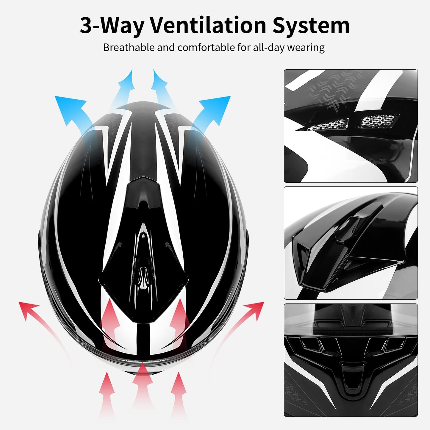 Bluetooth Motorcycle Helmet FreedConn BM12 DOT Full Face Bluetooth Helmets Motorcycle Dual Visor Helmet with Integrated Intercom System/ 2~3 Riders Pair/ 500M/ FM/ MP3/ Voice Dial (Multi-Color, XXL)