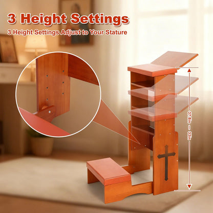 Fanwer Folding Prayer Bench for Home Use - Adjustable Wooden Kneeler for Prayer & Meditation, Compact Kneeling Altar with Bookshelf for Church, Chapel, or Personal Devotion