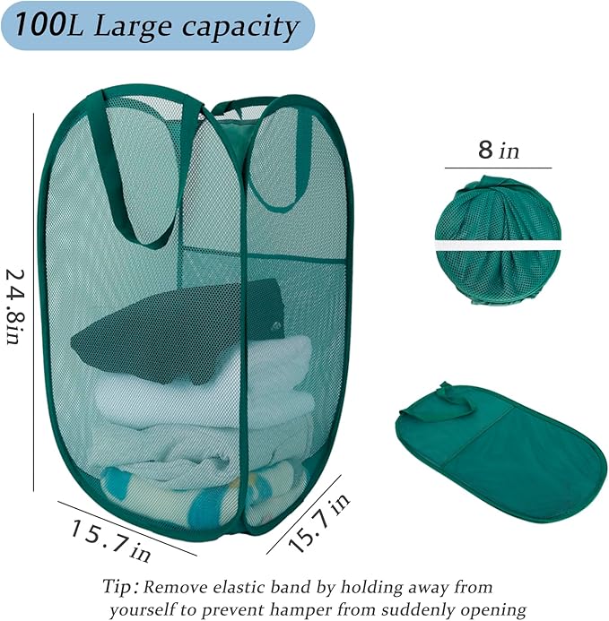 Upgraded 100L Extra Large Mesh Pop Up Laundry Basket