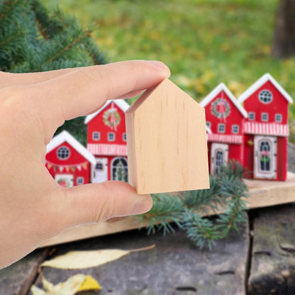 Yiksonyo 56 PCS Multi-Size Unfinished Wood House Shaped Blocks, Wooden Houses for Crafts, Arrow Shape Wood Blocks for DIY Projects, Home Decor, and Festive Occasions