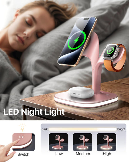 EXW for Magsafe Charger Stand,Charging Station for Multiple Devices,Wireless Charger for iPhone 17 Air 16 15 14 13 12 Series,Apple Watch Series 1-10/Ultra,AirPods Pro with LED and Adapter (White)