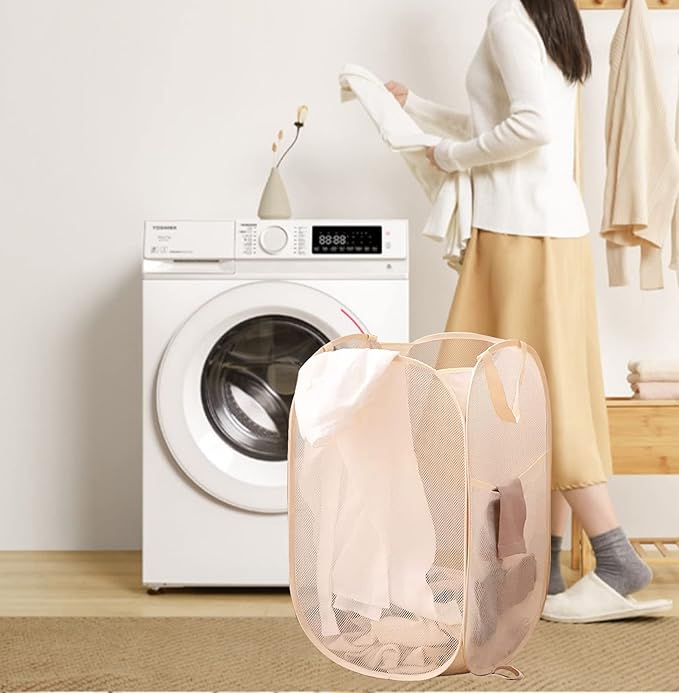 Pop Up Laundry Basket Folding Laundry Hamper Mesh Hamper Storage Bin