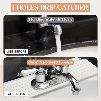 an Oval Hole White Faucet Mat for Kitchen Sink Bathroom 17.32" x 4.6" Kitchen
