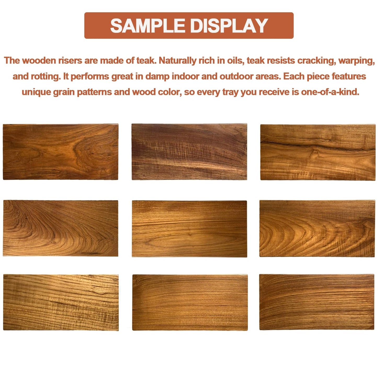 Teak Wood Decorative Small Tray, Bathroom Wood Riser for Decor, Kitchen Counter Wooden Pedestal Stand, Tray for Vanity, Sink & Soap (1, Teak Wood, 10.6" x 6.1" x 1")