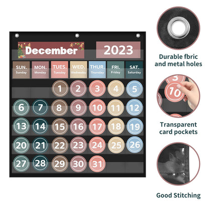 Monthly Calendar Pocket Chart for Classroom, Printed Days of The Week with Cards, Learning for Home or Kindergarten, Teacher Must Have Supplies That Fits Any School Décor (Black)