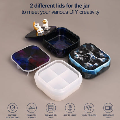 Moukiween Large Storage Box Molds with Lid, Resin Jar Mold, Silicone Box Mold for Storage Jewelry Epoxy Casting DIY Crafts