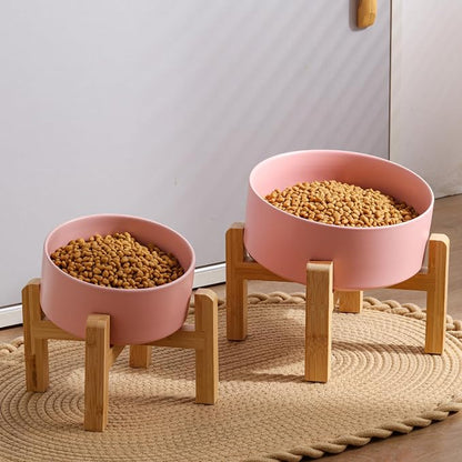 Pink Elevated/Raised 15°Tilted Anti Slip Ceramic Dog Bowl for Medium & Large Breeds,Slanted Bulldog Big Face Pet Feeding Food Water Dish Stand for Dogs (7.6 Cups/60OZ)