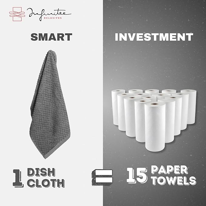 Infinitee Xclusives Premium Dish Cloth 100% Cotton 12 x 12 Inches |Pack of 4|