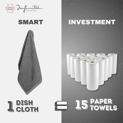 Infinitee Xclusives Premium Dish Cloth 100% Cotton 12 x 12 Inches |Pack of 4|