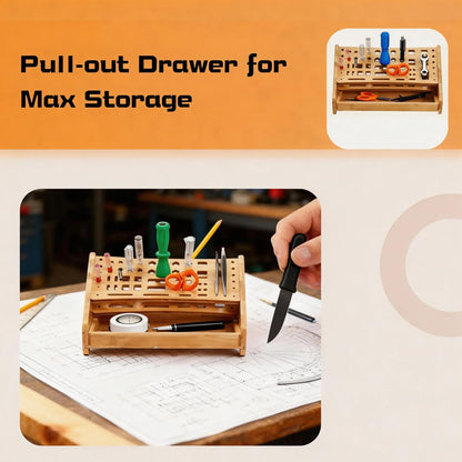 Bamboo Screwdriver Organizer, Multi-Purpose Tool Holder with Drawer, Wooden Screwdriver Storage Rack for Screwdrivers, Pliers, Wrenches, Hand Tools