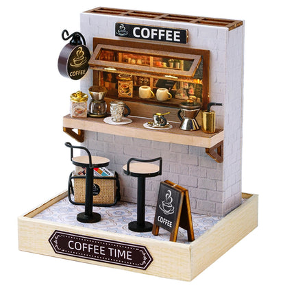MAGQOO DIY Miniature Dollhouse Kit DIY Miniature House Kit Tiny Mini House Kits with Furniture 1:32 Scale 3D Puzzles(Coffee Time)
