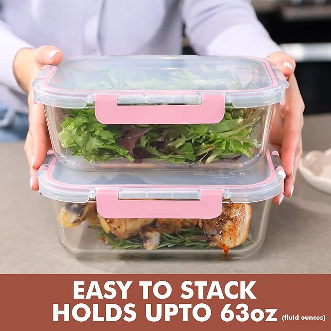 Razab 4 Pcs 1860ml / 63 Oz Large Glass Food Storage Containers