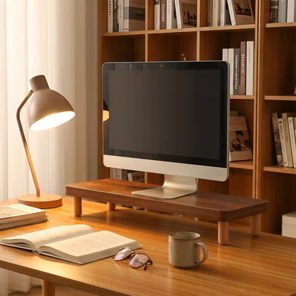 Saihony 3CM Thick Wooden Monitor Riser Stand - 8CM Beech Wood Legs, Sturdy Ergonomic Desktop Organizer for Office & Home, Reduces Neck & Back Strain