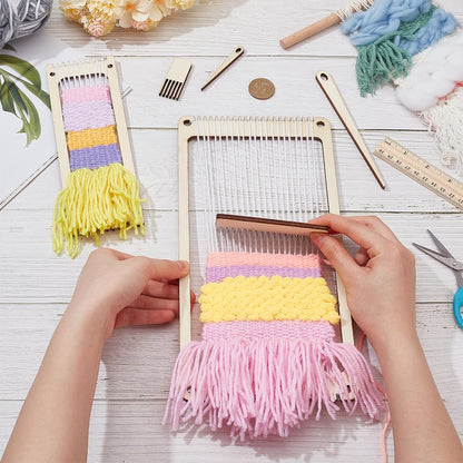 NBEADS 6Pcs Wood Weaving Loom Kit, Bookmark Loom with Weaving Comb and Crochet Needle, Perfect for Adult Beginners and Weaving Lovers
