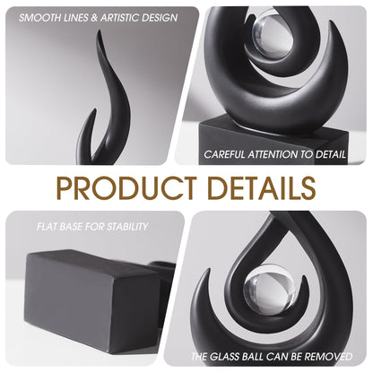 FJS Black Decor Modern Flame Statue Home Decorations for Living Room, 13.7" H Resin Sculptures Home Décor Accents, Abstract Art Sculpture for Dining Room Office Coffee Table Centerpiece