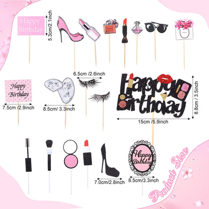 Beeveer 42 PCS Makeup Cake Topper Decorations Cosmetics Theme Bridal Cake Topper Party Lipstick Perfume Picks for Bridal Shower Birthday Partys