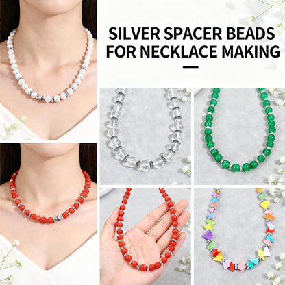 600pcs Silver Spacer Beads for Jewelry Making- 5-8mm Metal Beads Spacer with Storage Box for Bracelets, Necklaces & DIY Crafts