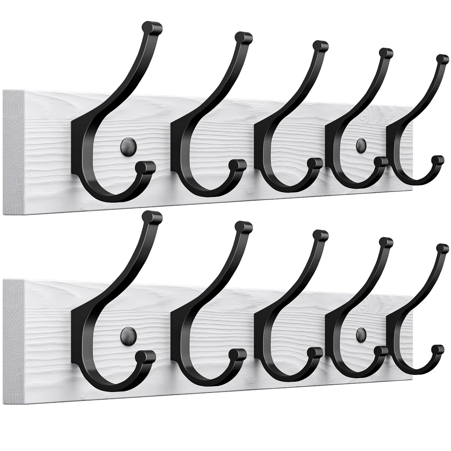 Optish 2 Pack Wooden Coat Rack Wall Mount, 16.1" Rustic Coat Hanger Hooks with 10 Double Hooks, Wall Coat Rack for Hat, Clothes, Bags, Jacket, Brown, White
