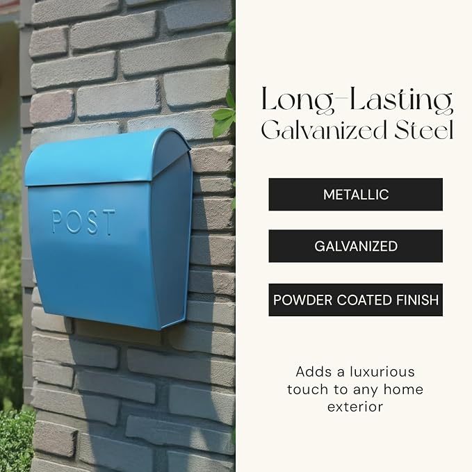 NACH Large Wall Mount Mailbox, 15.07 x 12.44 x 5.39 inches, Blue Mailboxes for Outside Wall Mount, Waterproof - The Sylvia Mailbox