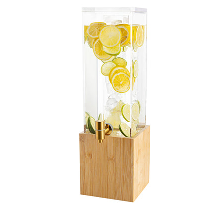 1.25 Gallon Acrylic Beverage Dispenser with Bamboo Stand – Iced Drink Dispenser with Stainless Steel Spigot & Built-in Ice Core