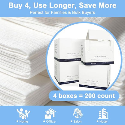 200 Count Disposable Face Towels – Value Pack Extra Thick Biodegradable Facial