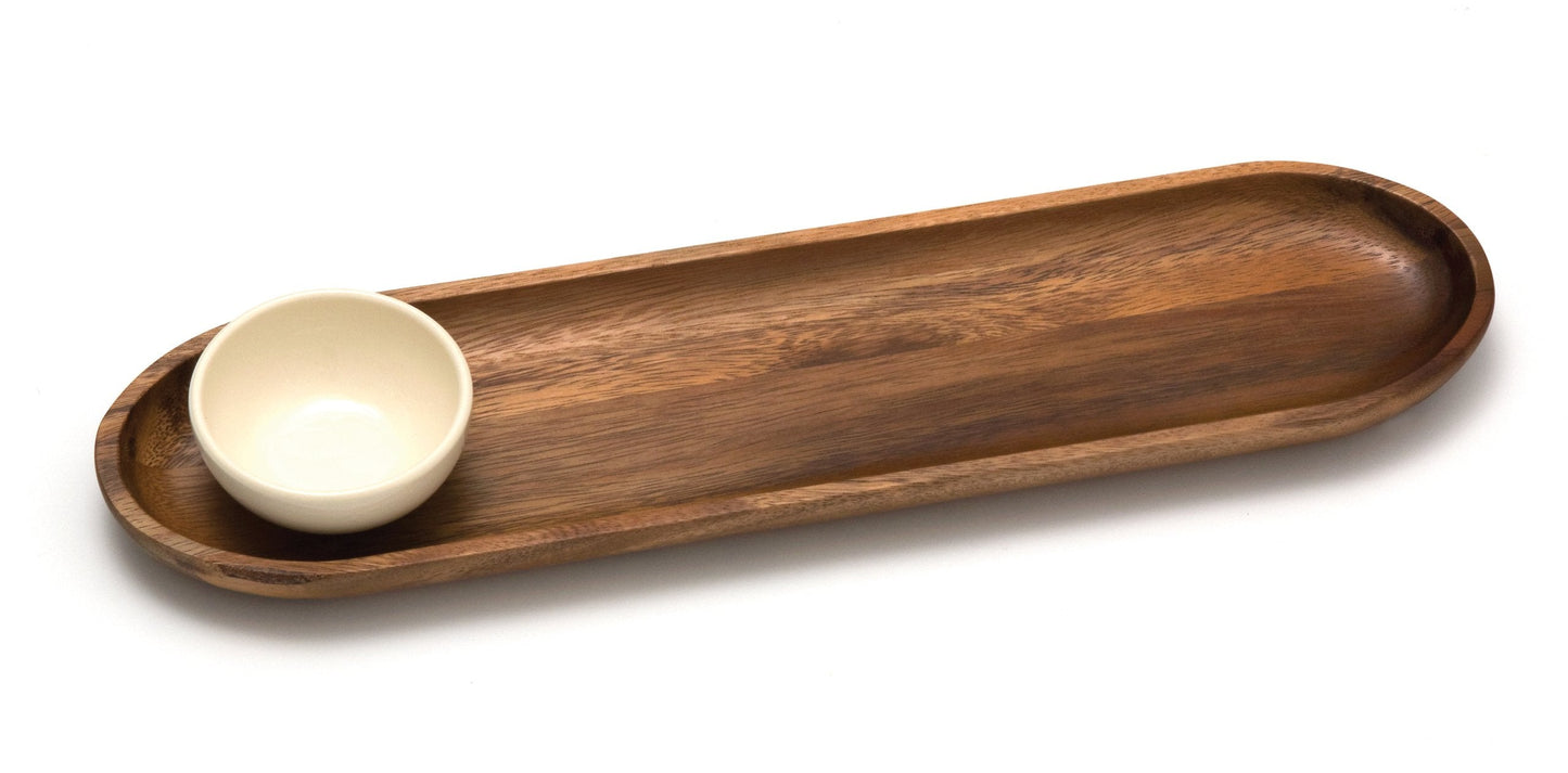 Lipper International Acacia Wood Bread Cutting and Serving Board with Ceramic Dipping Bowl
