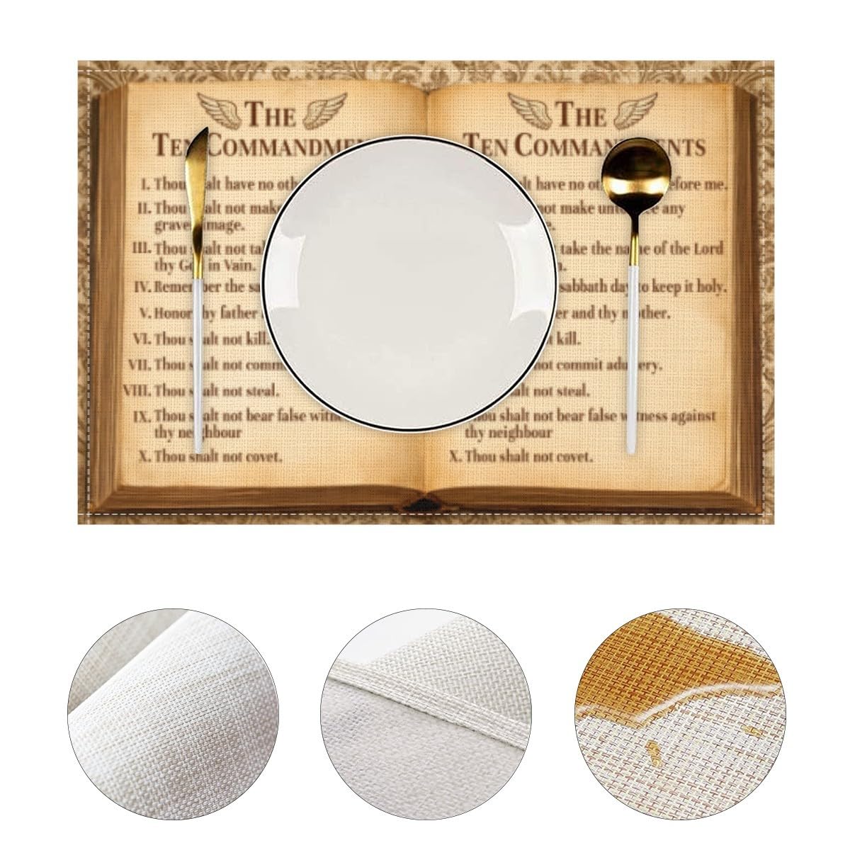 The Ten Commandments Placemats Set of 4, Christian Religious Bible Verse Place Mats Table Mats for Kitchen Dining Room Home Party Decor 12x18 Inch