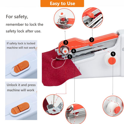 Handheld Sewing Machine, Mini Sewing Machine Handheld for Quick Stitching with Sewing Kits Suitable for Home,Travel,DIY (Orange)