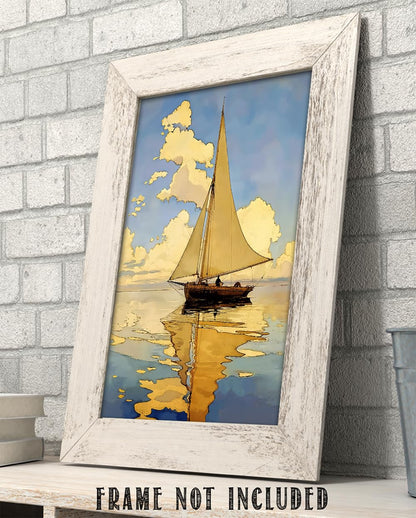 Sailing at Sunset Painting - 11x14 Unframed Poster - Seascape Art for Beach House, Vacation Home, and Nautical Decor - For Yacht Clubs, Sailing Enthusiasts, Man Cave, Home Office, and Living Room