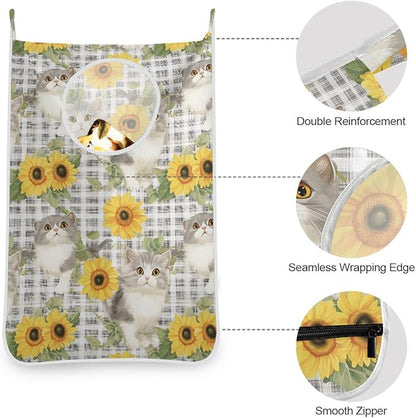 Hanging Laundry Hamper with Stainless Steel Hooks, Oxford Fabric Printing Door