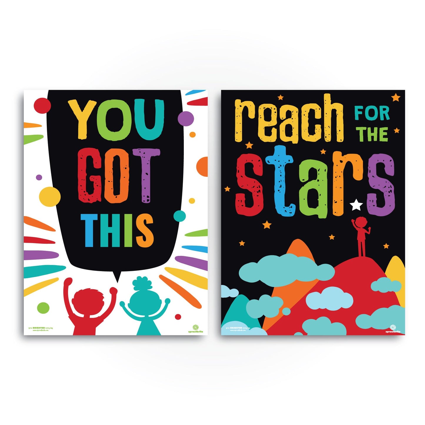 Sproutbrite 6 Educational Posters & Charts 12” x 16” Motivational Posters for Students - Bulletin Board and Wall Decor for Pre, Elementary and Middle School - Inspires Confidence and Positive Self-Belief