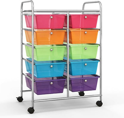 Giantex 10 Drawers Rolling Cart, Classroom Organizers, Storage Cart with Wheels, for Teacher Office Home School Supplies Tool Craft Art Paper