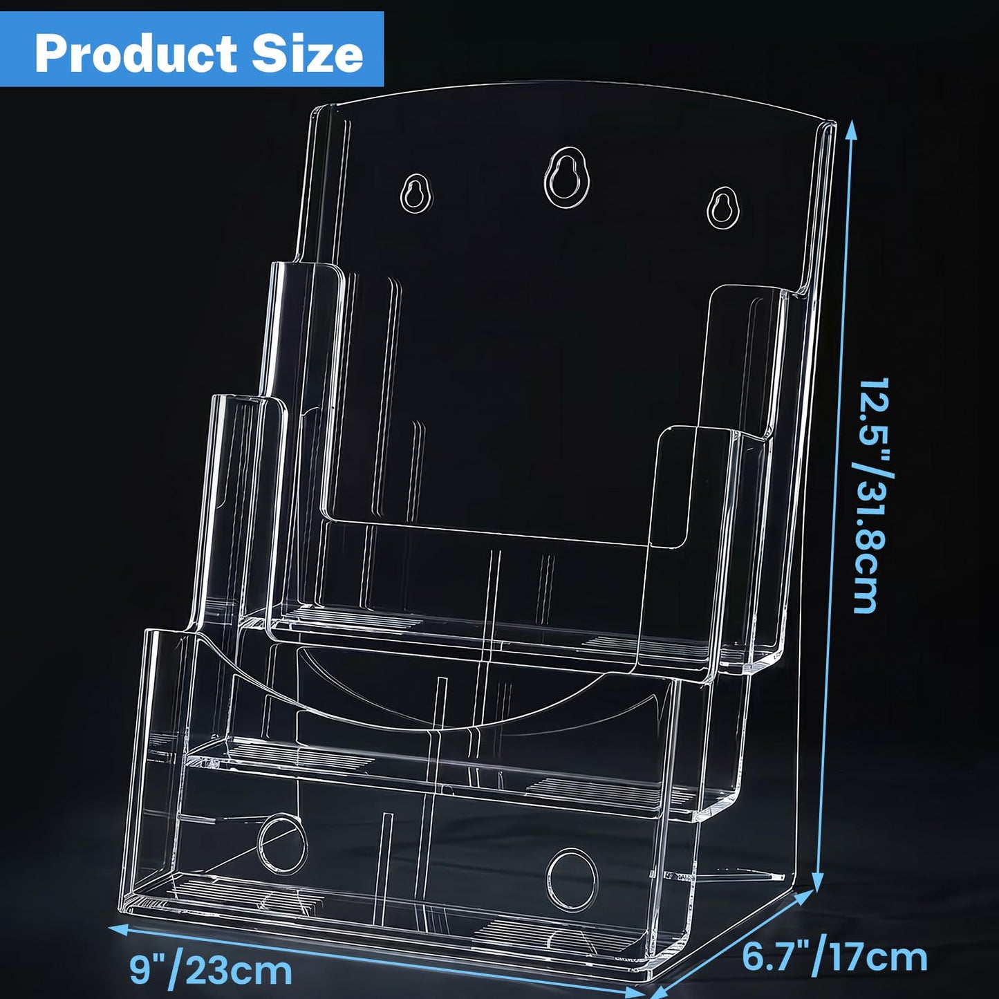 Viymgit Acrylic Brochure Holder 8.5 x 11 inches, 3 Tier Clear Plastic Flyer Holder Display Stand, Wall Mount/Countertop Literature Organizer for Documents, Pamphlets, Booklets, and Menu