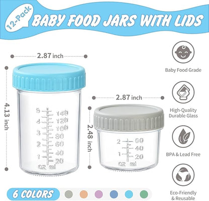 DRKIO 12 Pack Glass Baby Food Storage Containers